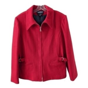 VTG Braetan red wool blend zip up, Cinch Waist Jacket Size Medium Spring